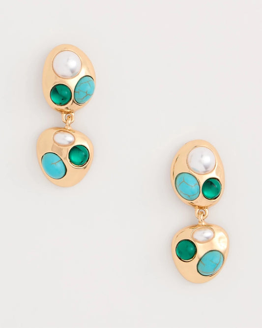 Chico's Blue Pearl Cab Drop Earrings Blue