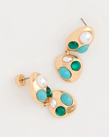 Chico's Blue Pearl Cab Drop Earrings Blue
