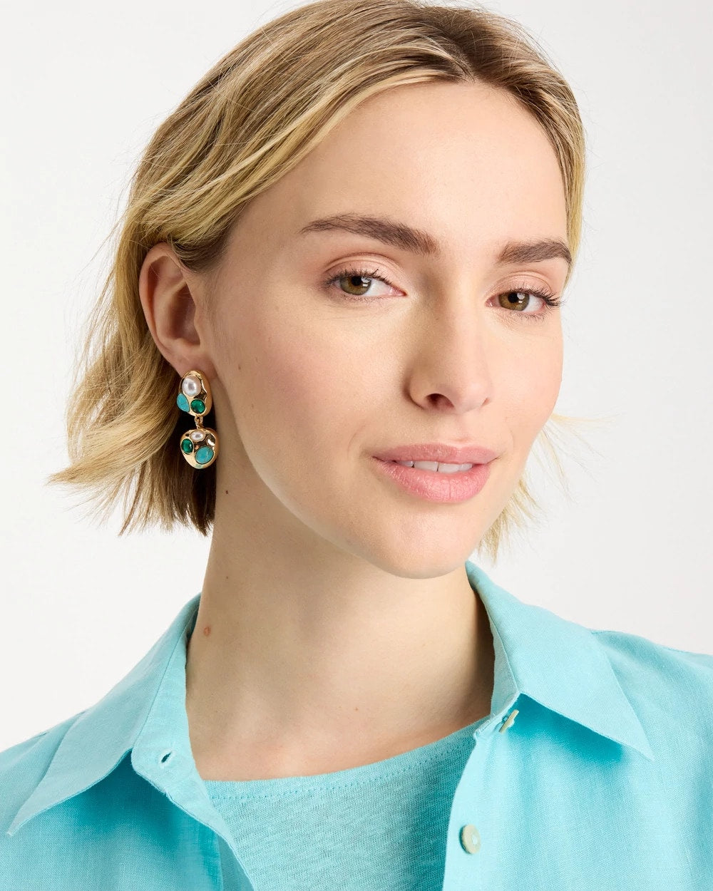Chico's Blue Pearl Cab Drop Earrings Blue