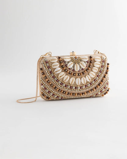 Chico's Shell Embellished Clutch Natural