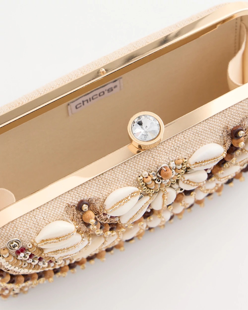 Chico's Shell Embellished Clutch Natural