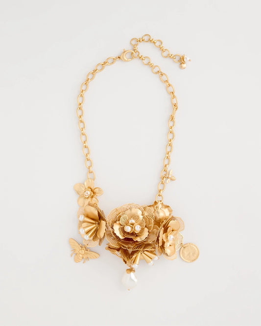 Chico's Chico’s Originals Filigree Flower Bib Necklace Gold