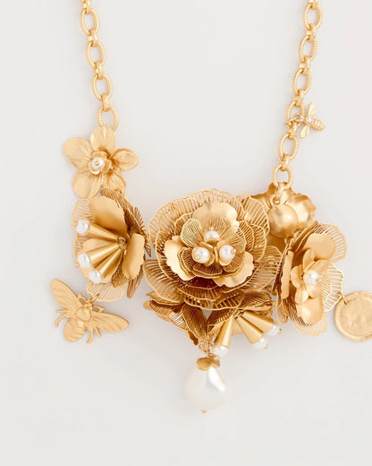 Chico's Chico’s Originals Filigree Flower Bib Necklace Gold