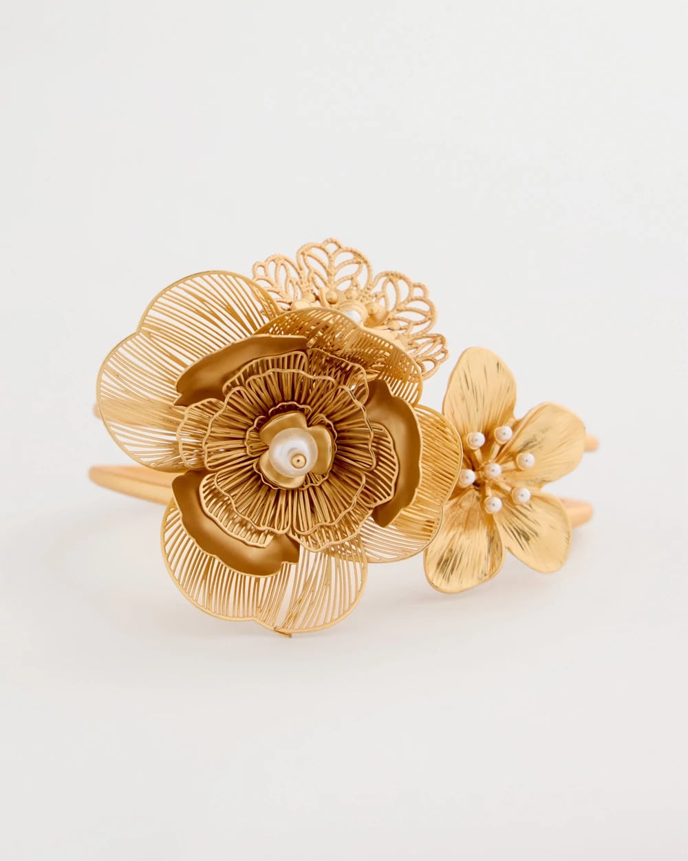 Chico's Filigree Flower Hinge Cuff Bracelet Gold