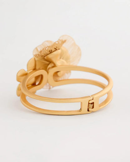 Chico's Filigree Flower Hinge Cuff Bracelet Gold