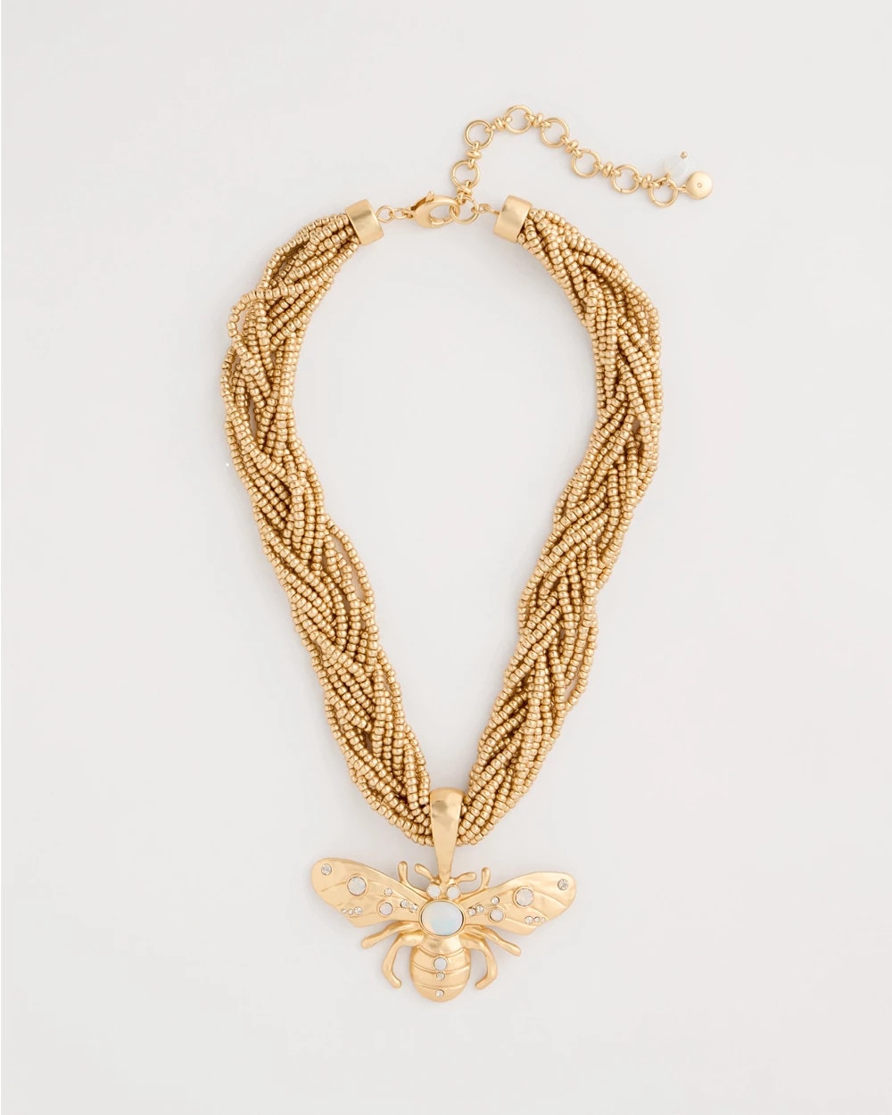 Chico's Beaded Bee Pendant Necklace Neutral