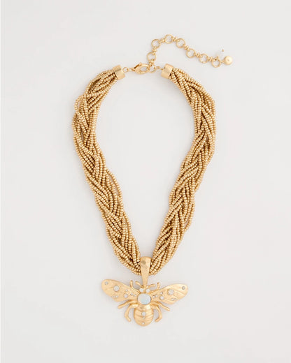 Chico's Beaded Bee Pendant Necklace Neutral