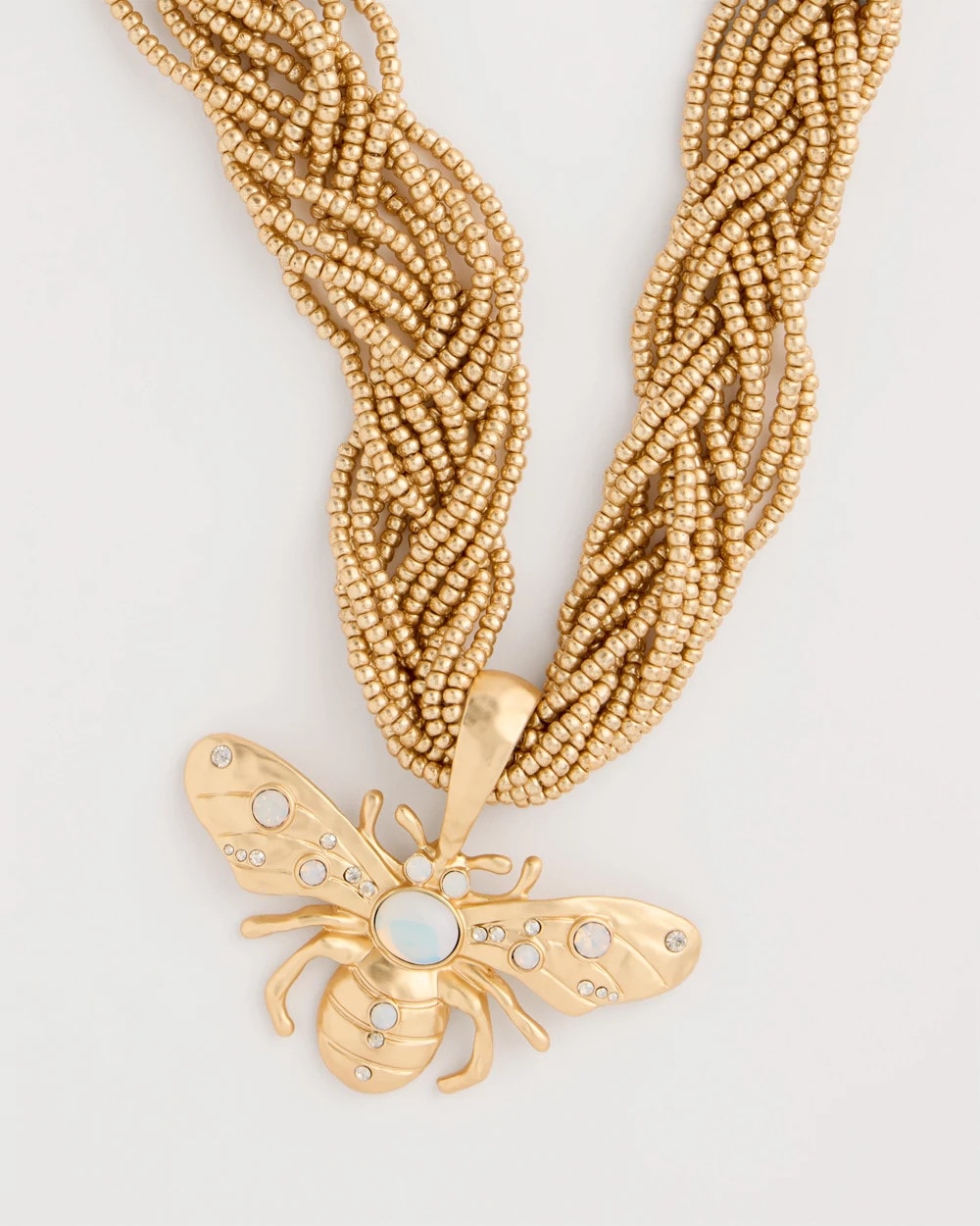 Chico's Beaded Bee Pendant Necklace Neutral