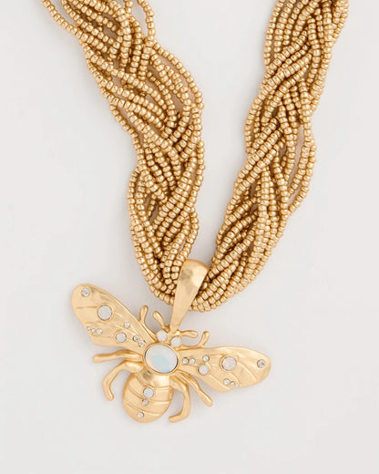 Chico's Beaded Bee Pendant Necklace Neutral