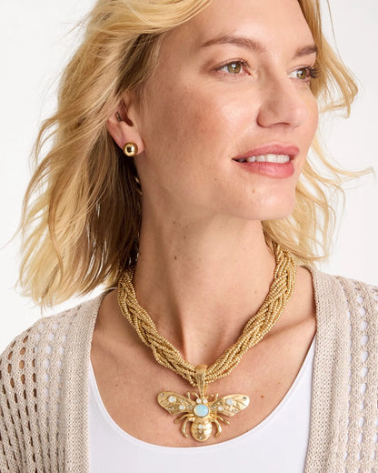 Chico's Beaded Bee Pendant Necklace Neutral