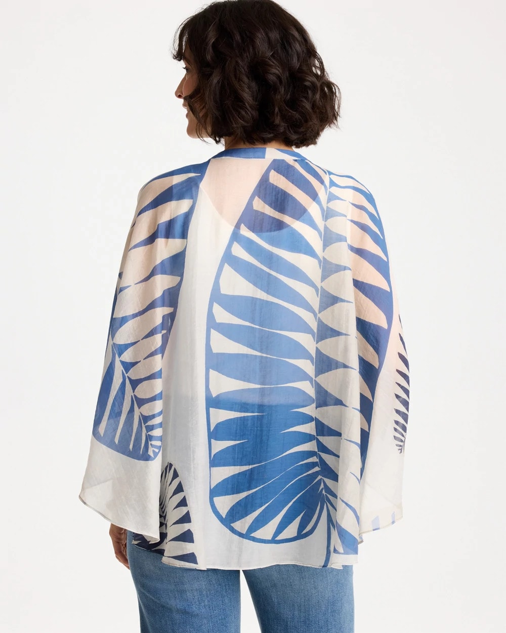 Chico's Palm Frond Short Poncho Passport Blue