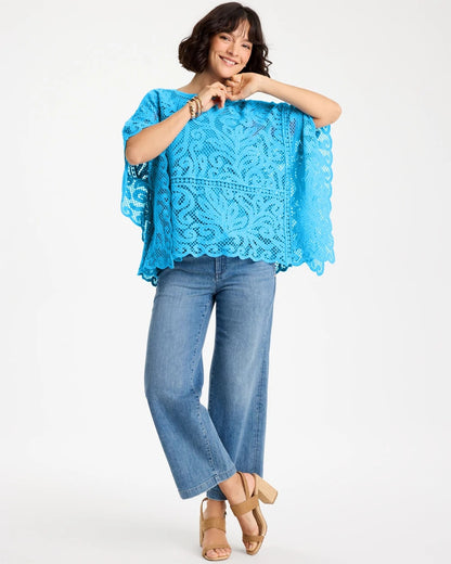 Chico's Cotton Crochet Lace Poncho Blue Tide
