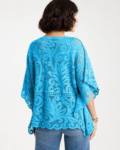 Chico's Cotton Crochet Lace Poncho Blue Tide