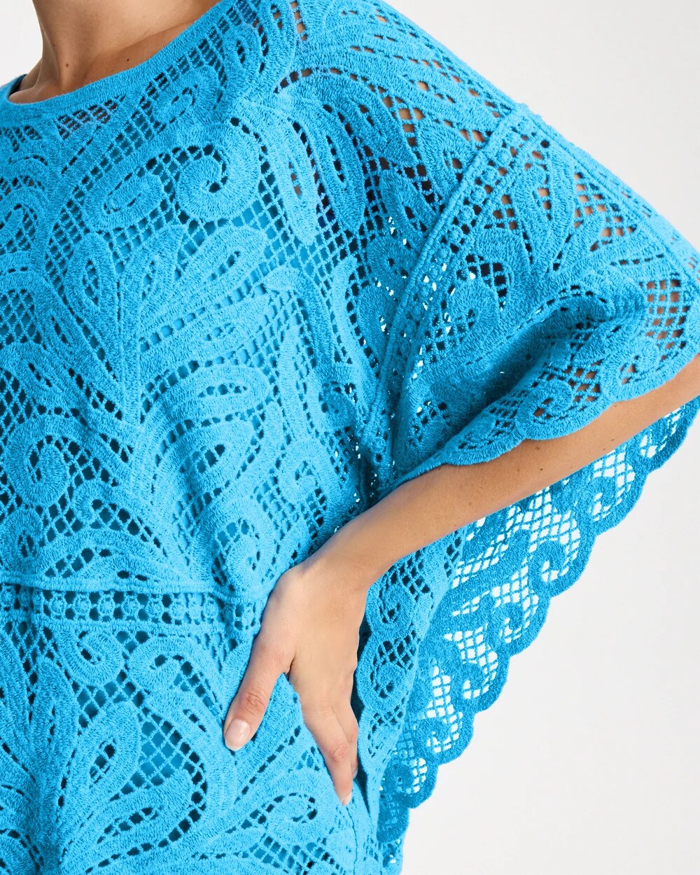 Chico's Cotton Crochet Lace Poncho Blue Tide