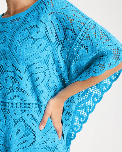 Chico's Cotton Crochet Lace Poncho Blue Tide