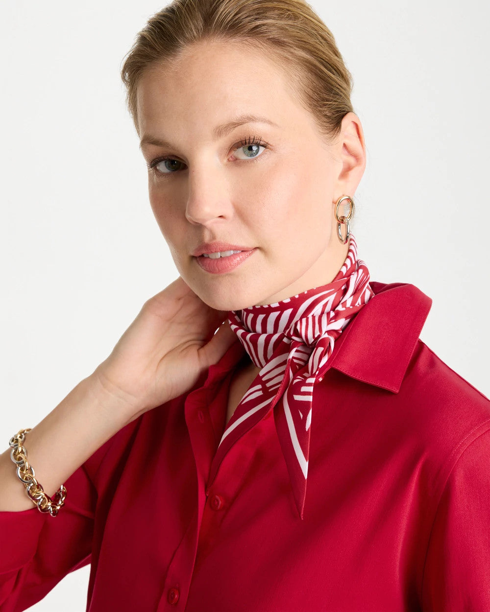 Chico's Printed Skinny Scarf Cherry Lush