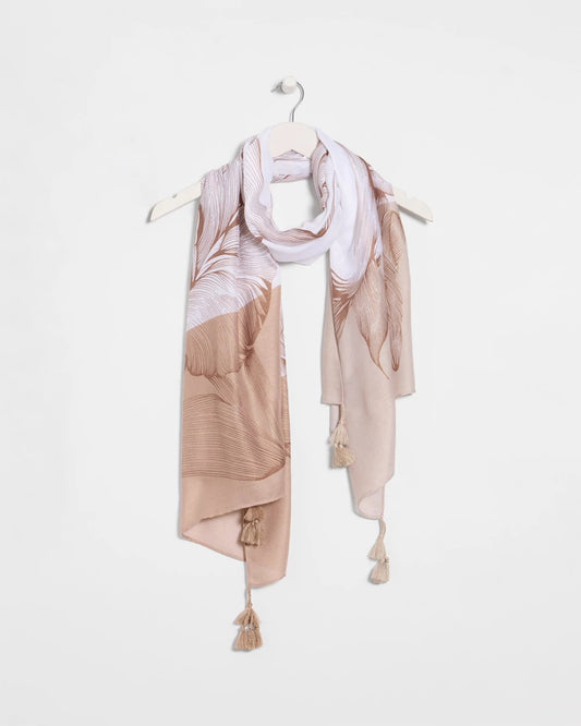 Chico's Neutral Floral Tassel Oblong Scarf Neutral