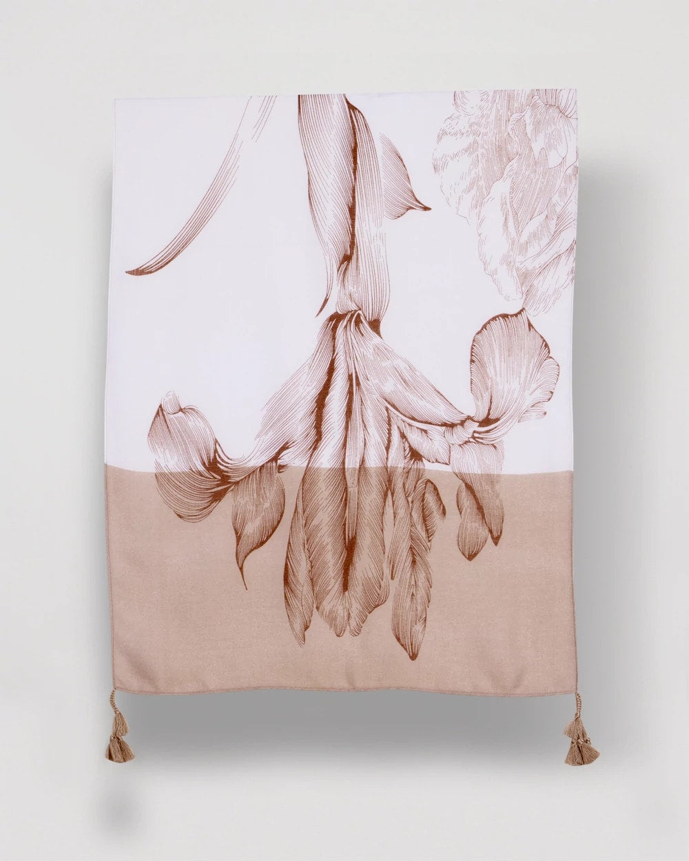 Chico's Neutral Floral Tassel Oblong Scarf Neutral