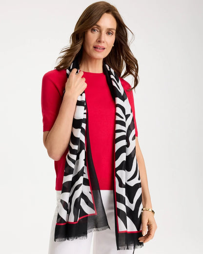 Chico's Animal Print Oblong Scarf Black
