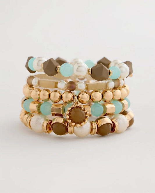 Chico's Aqua Stretch Set of Five Beaded Bracelets Aqua