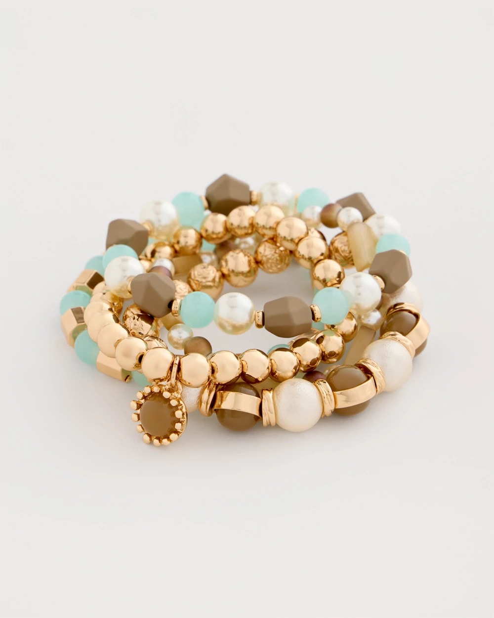 Chico's Aqua Stretch Set of Five Beaded Bracelets Aqua