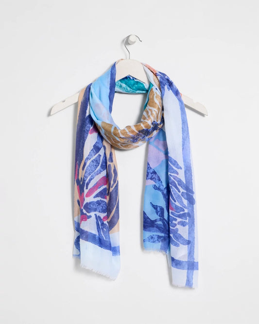 Chico's Coral Motif Oblong Scarf Blue