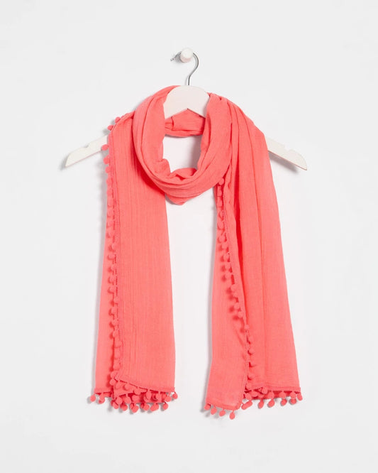 Chico's Pom Pom Oblong Scarf Calypso Coral