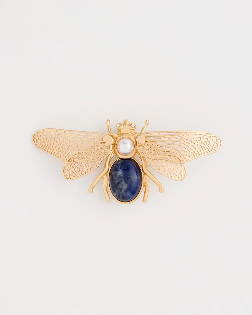 Chico's Sodalite Stone Pearl Bee Brooch Blue