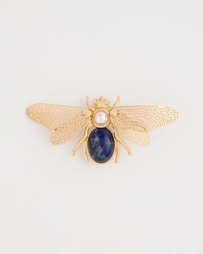 Chico's Sodalite Stone Pearl Bee Brooch Blue