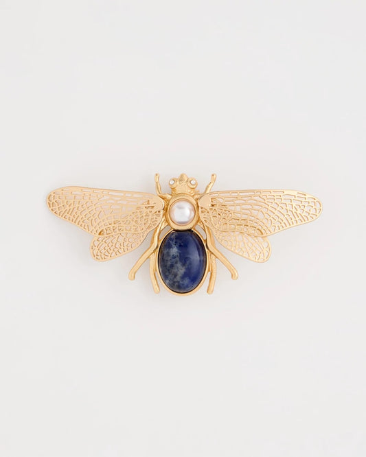 Chico's Sodalite Stone Pearl Bee Brooch Blue