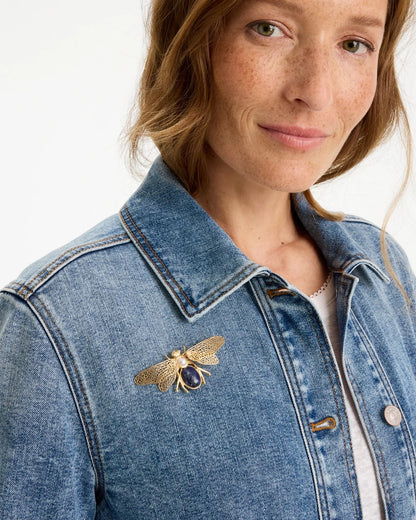Chico's Sodalite Stone Pearl Bee Brooch Blue