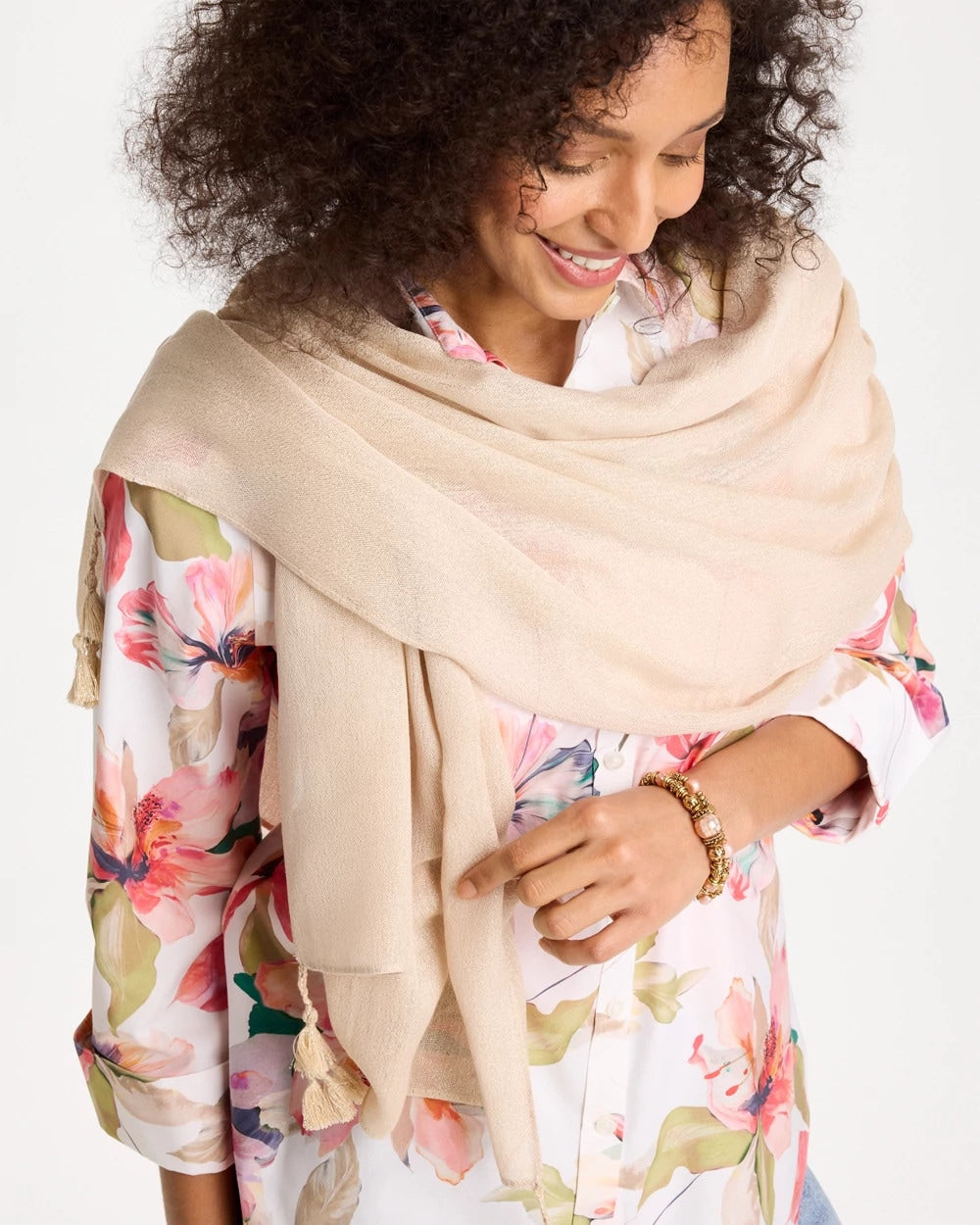 Chico's Lurex Oblong Scarf Neutral