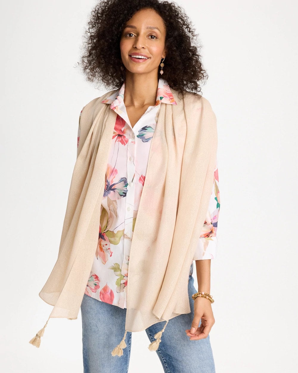 Chico's Lurex Oblong Scarf Neutral