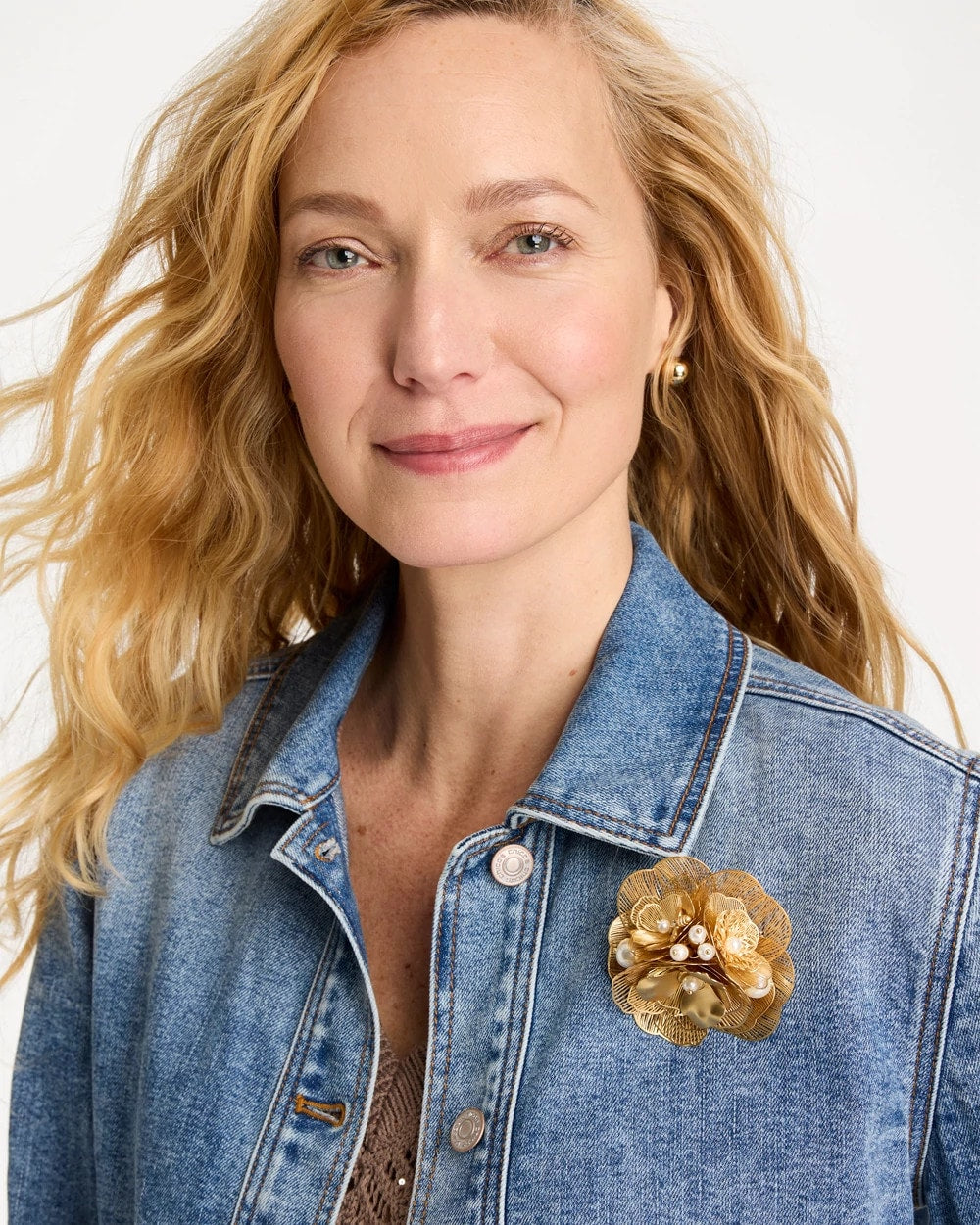 Chico's Filigree Flower Brooch Gold