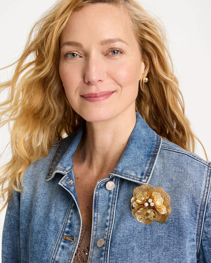 Chico's Filigree Flower Brooch Gold