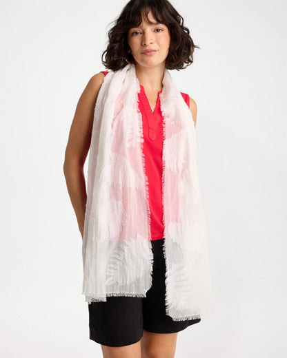 Chico's Textured Palms Oblong Scarf White