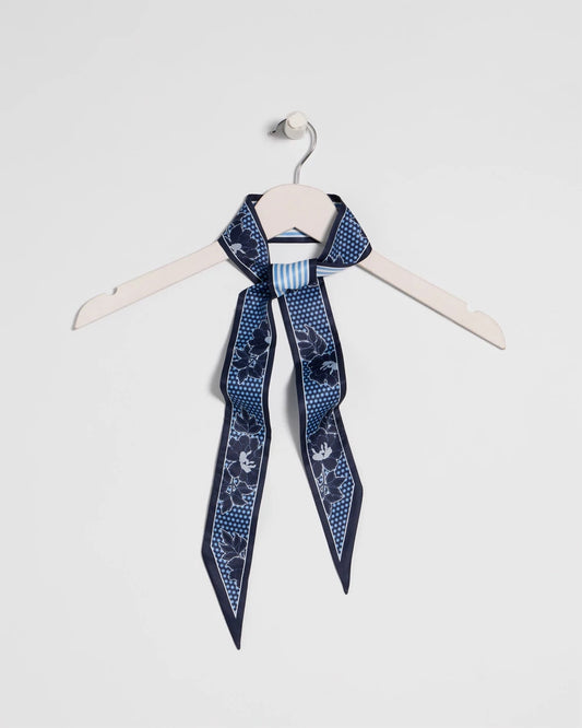 Chico's Ikebana Printed Skinny Scarf Passport Blue