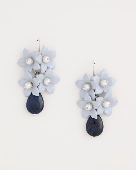 Chico's Lapis Lazuli Stone Flower Earrings Blue