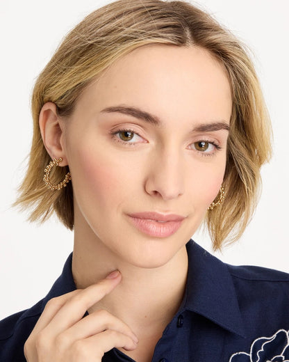 Chico's Golden Beaded Hoop Earrings Gold