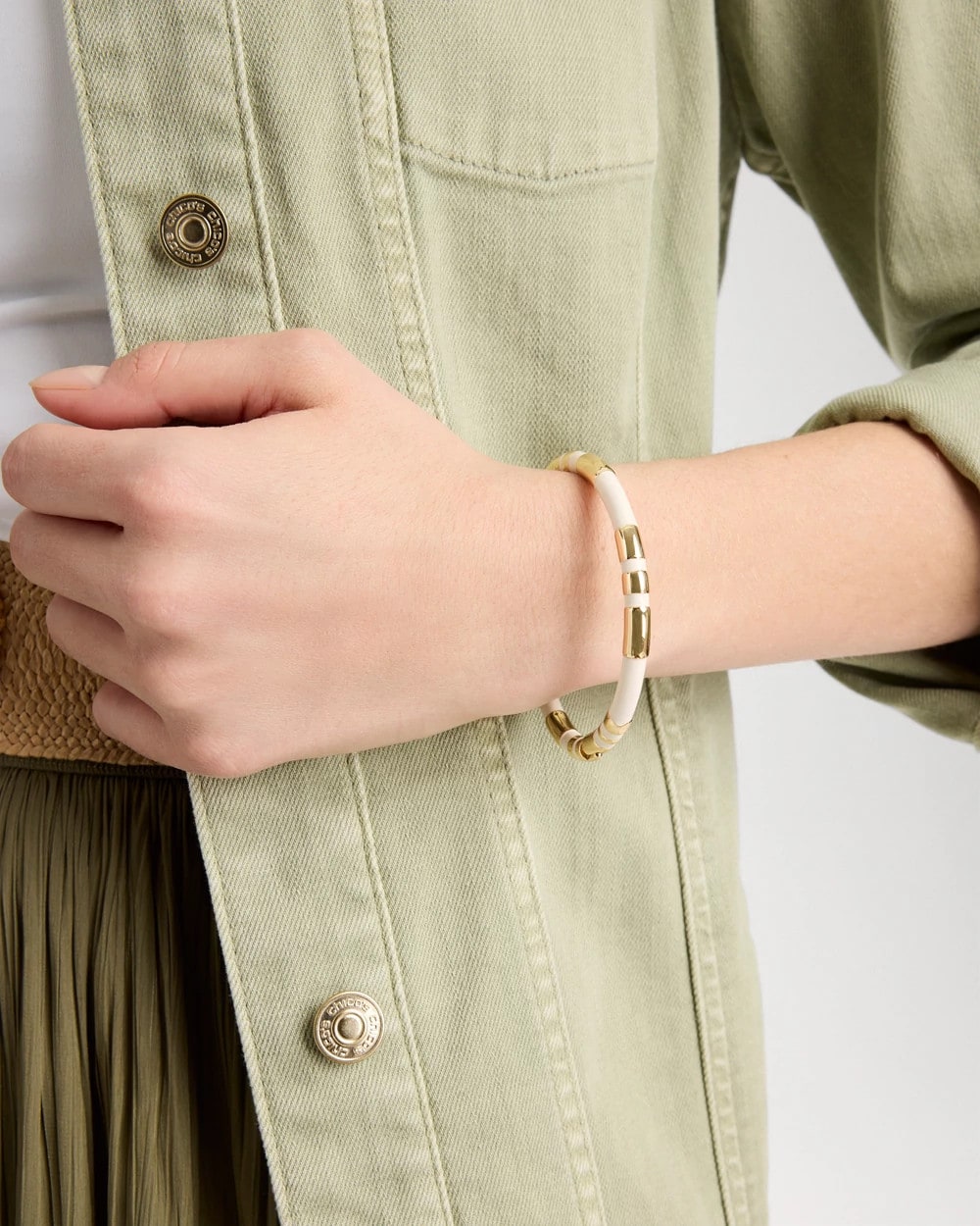 Chico's White Enamel Hinge Bangle White