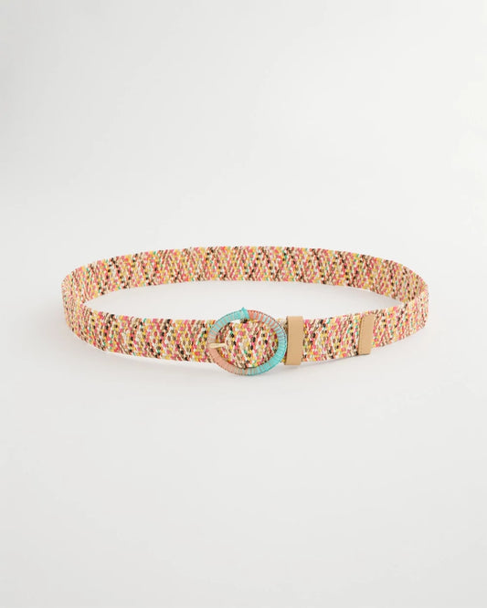 Chico's Raffia Wrapped Multi-Color Stretch Belt Multi