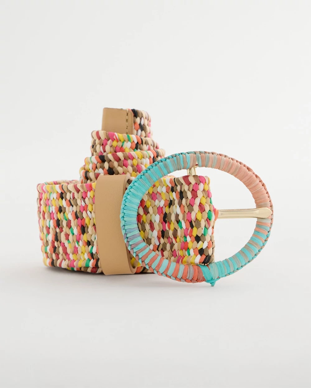 Chico's Raffia Wrapped Multi-Color Stretch Belt Multi