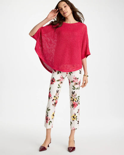 Chico's Sequin Boatneck Rounded Hem Poncho Hot Honeysuckle