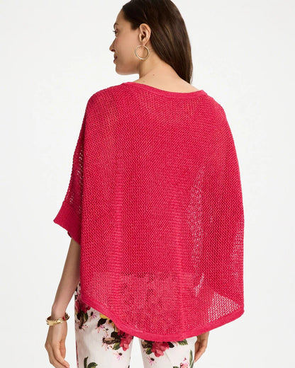 Chico's Sequin Boatneck Rounded Hem Poncho Hot Honeysuckle