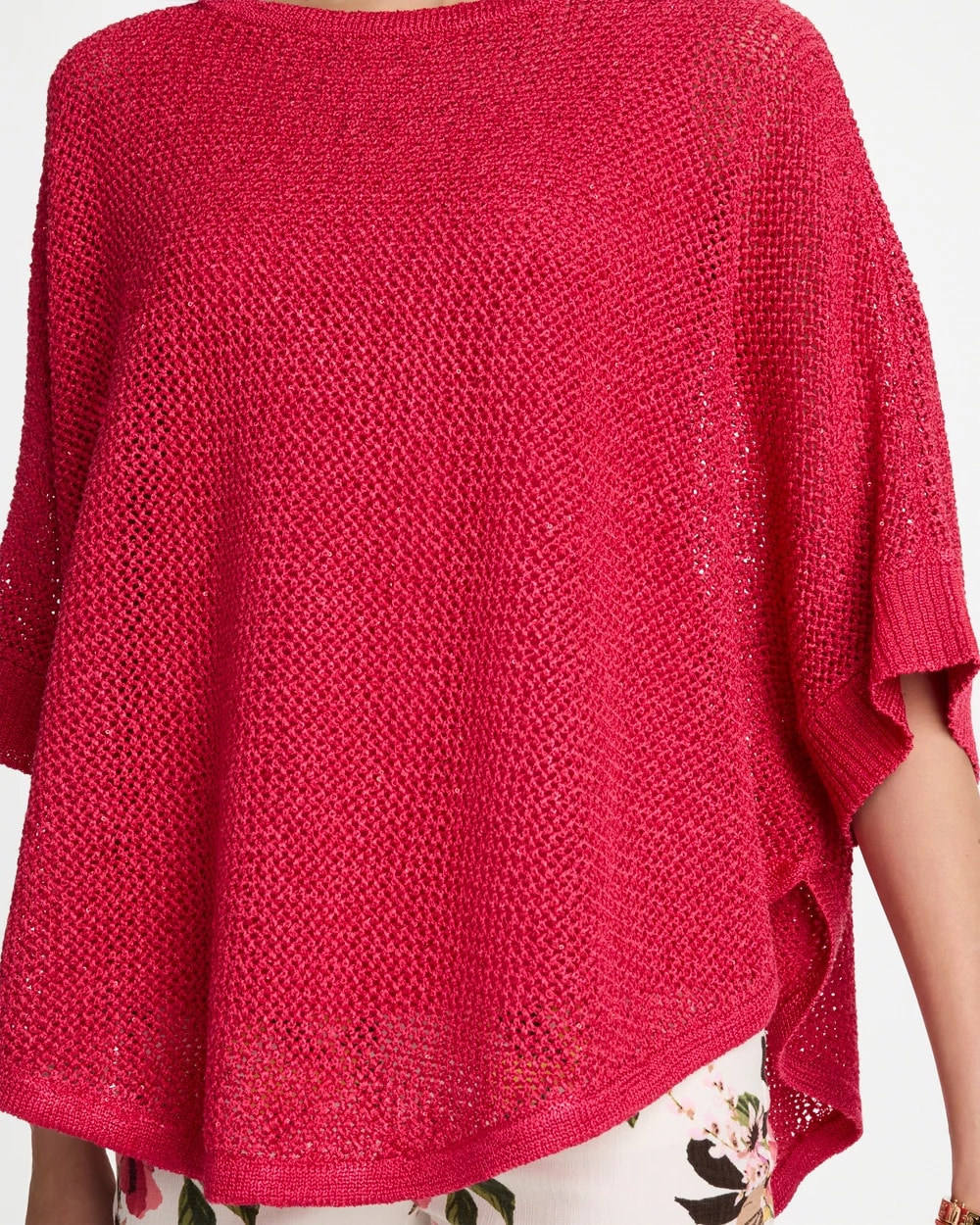 Chico's Sequin Boatneck Rounded Hem Poncho Hot Honeysuckle