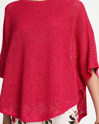 Chico's Sequin Boatneck Rounded Hem Poncho Hot Honeysuckle