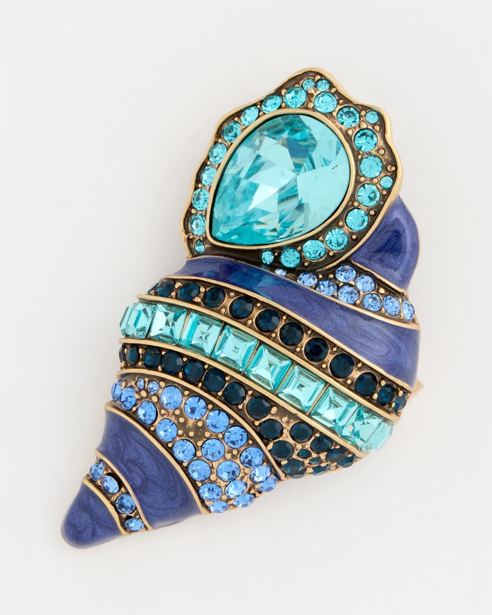 Chico's Faux Blue Halo Diamond Conch Shell Brooch Blue