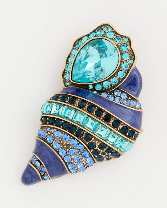 Chico's Faux Blue Halo Diamond Conch Shell Brooch Blue
