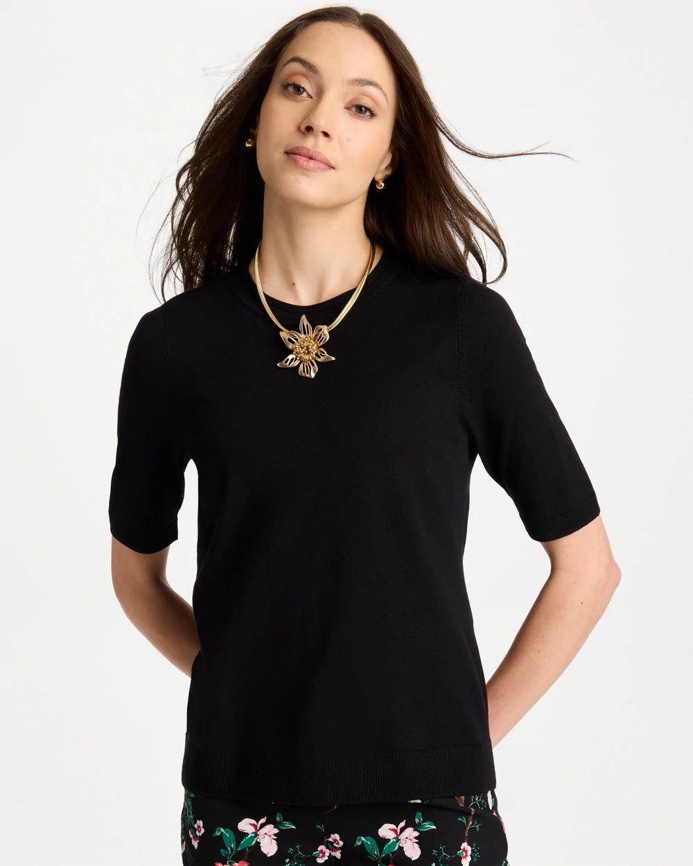 Chico's Ella Crewneck Pullover Sweater Black