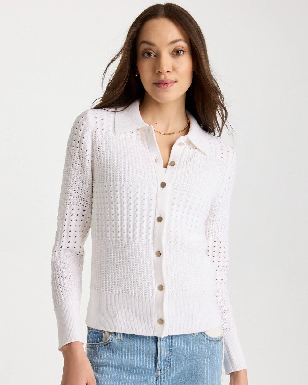Chico's Textured Button-Front Cardigan Alabaster